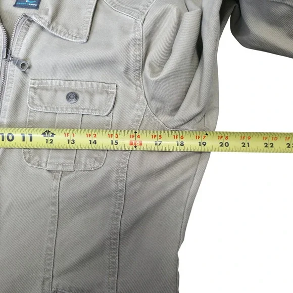 French Cuff Women's Khaki Utility Jacket‎ Medium Cotton Zip Front Pockets - Picture 3 of 8